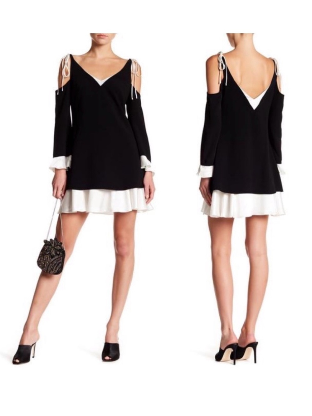 cinq a sept Black Mini Dress with White Layered Hem